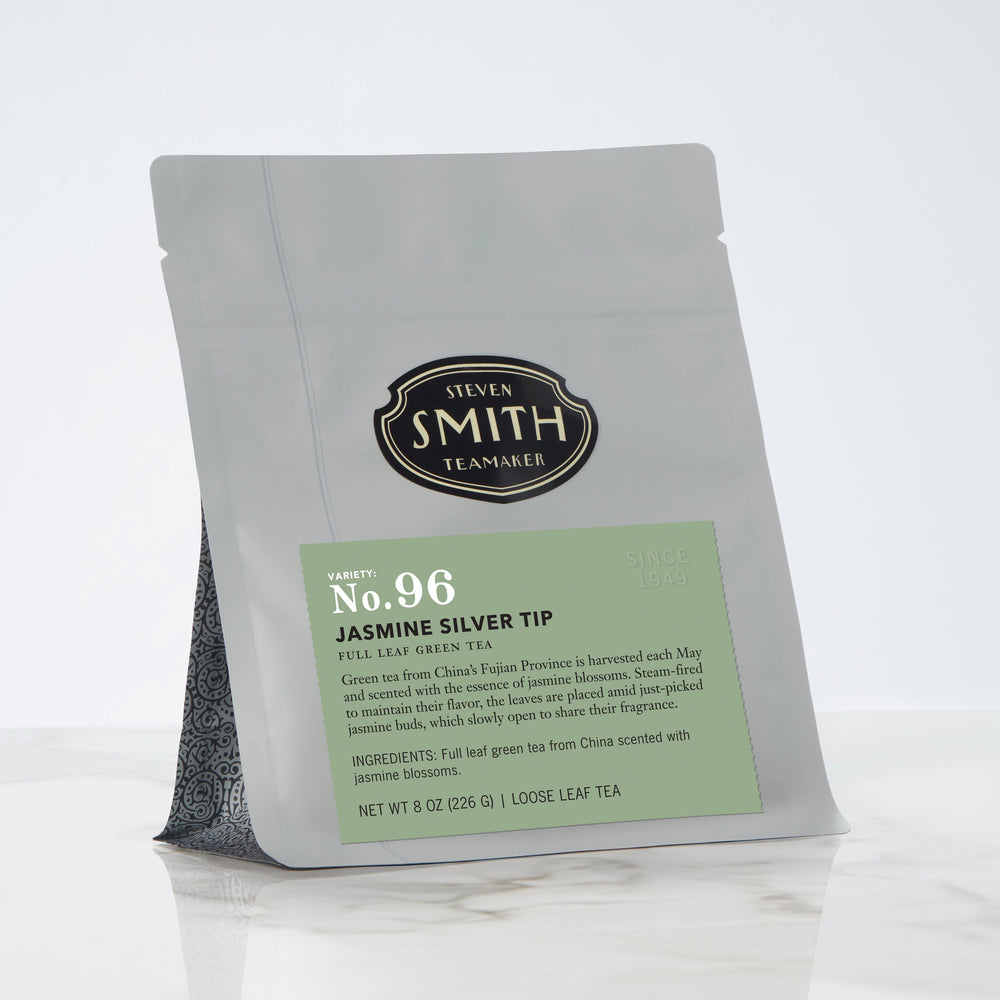Grey bag with green Jasmine Silver Tip label and Smith logo.