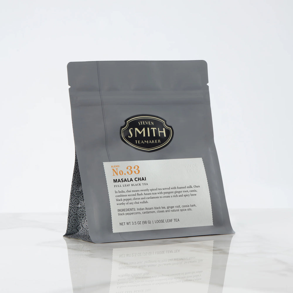 Black bag with Smith shield and Masala Chai label